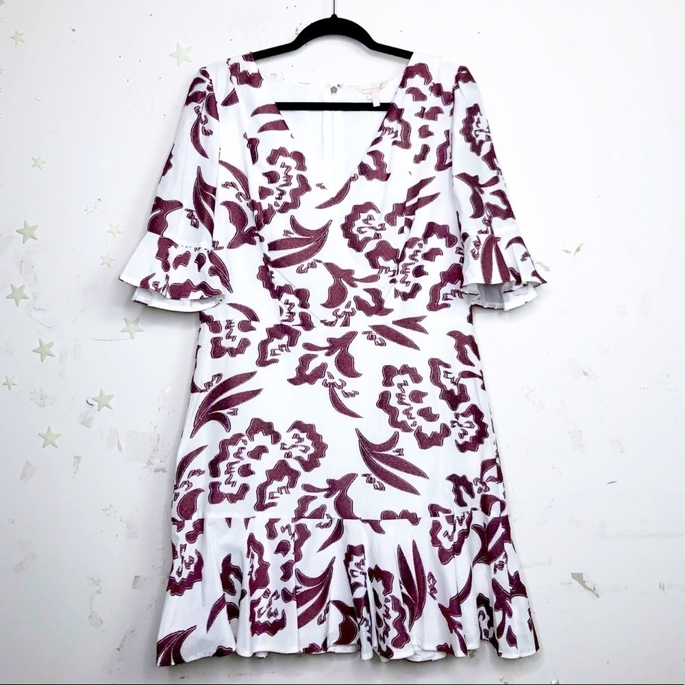 REBECCA Taylor flutter sleeve ruffle Amea snow spice dress